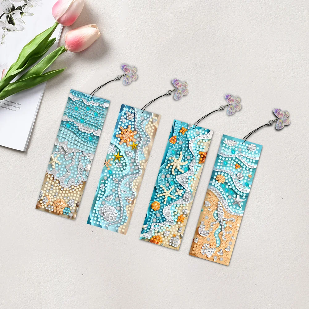 4Pcs DIY Beach Starfish Special Shape Diamond Painting Bookmark Art Project for Book Lovers