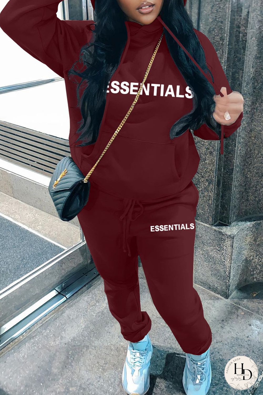 White Casual Print Patchwork Hooded Collar Long Sleeve Two Pieces