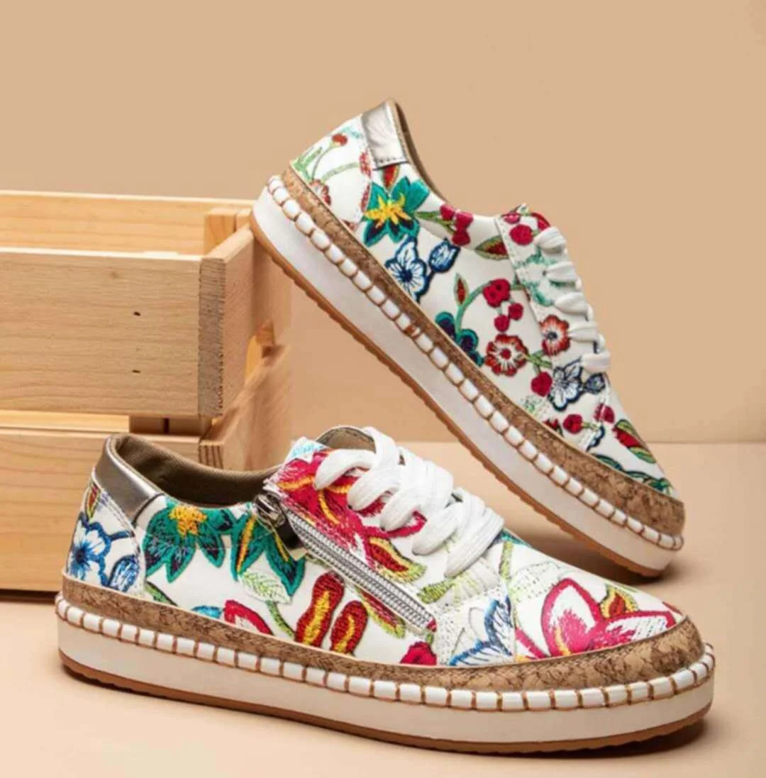 Colorblock printed lace-up flat women casual shoes | EGEMISS