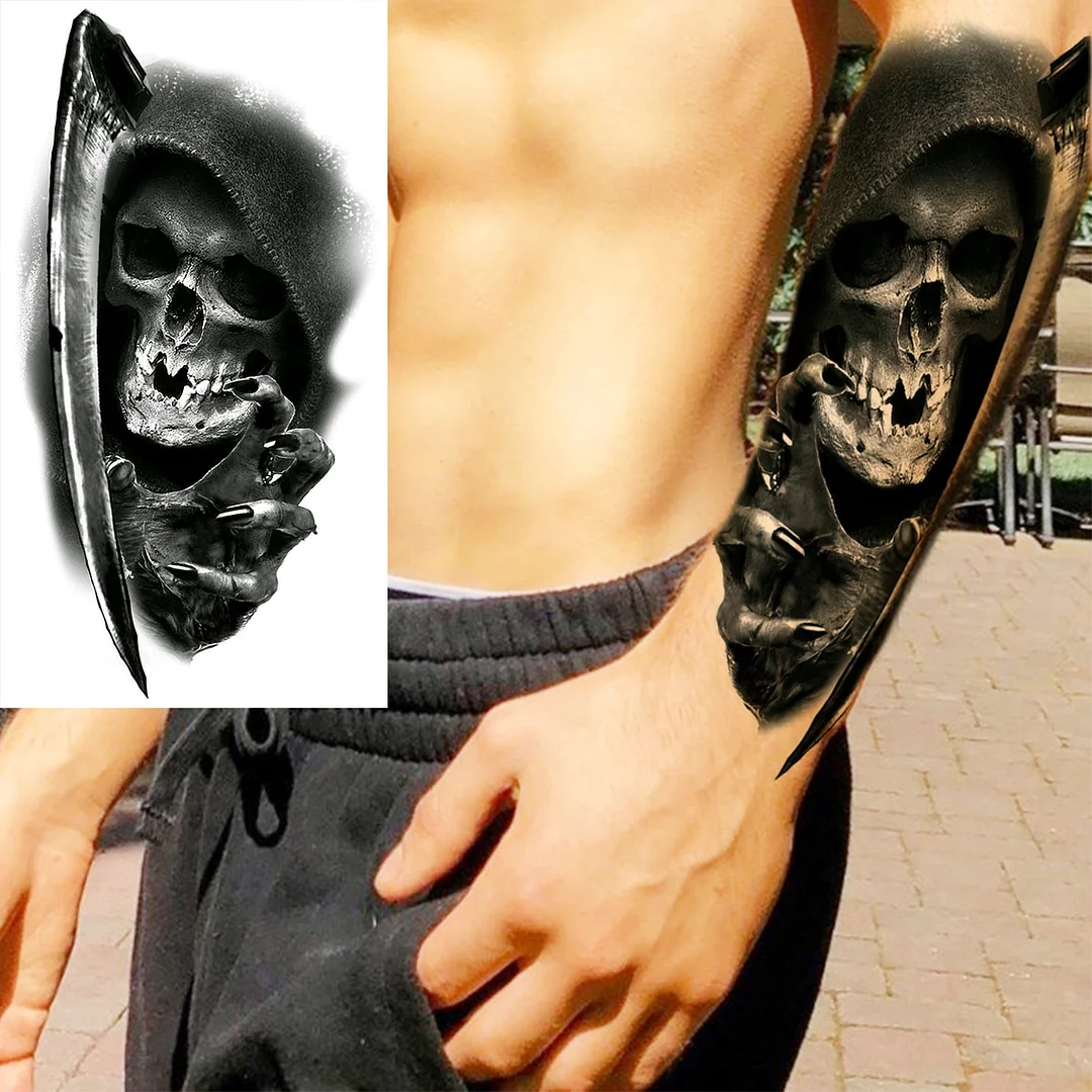 Sdrawing Realistic Black Devil Temporary Tattoos For Men Adult Tiger Pirate Skeleton Vampire Fake Tattoo Forearm Scary Tatoo Joker