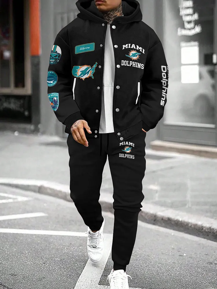 Miami Dolphins  2026  New Design Hooded Jacket With Drawstring Waistband Joggers 2pcs Set
