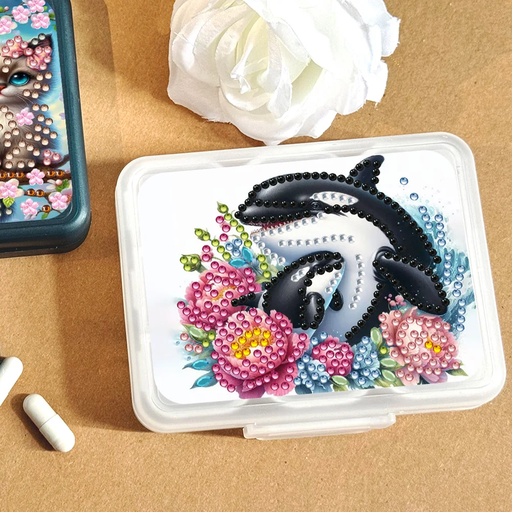 Shark Rhinestones Pill Storage Box Diamond Painting Pill Case for Art Craft