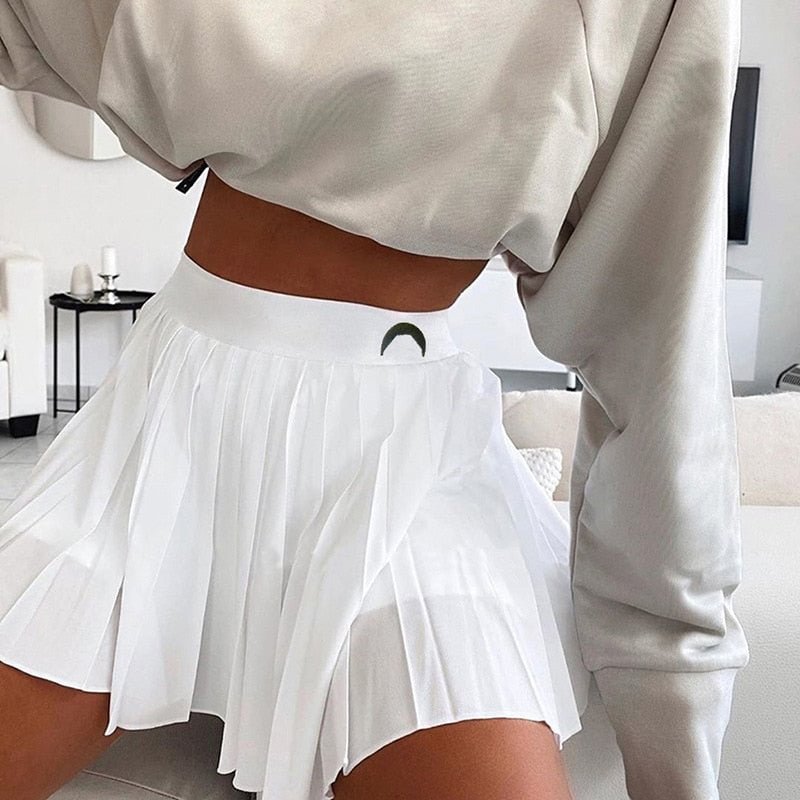 2021 Women Spring Summer High-waisted skirt Mini Skirt harajuku y2k moon embroidery Sexy Kawaii pleated skirt White Tennis Skirt