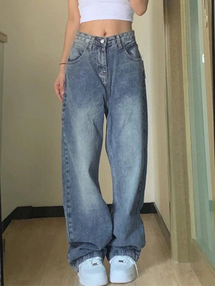 Brownm Pocket Design Blue Wash Boyfriend Jeans
