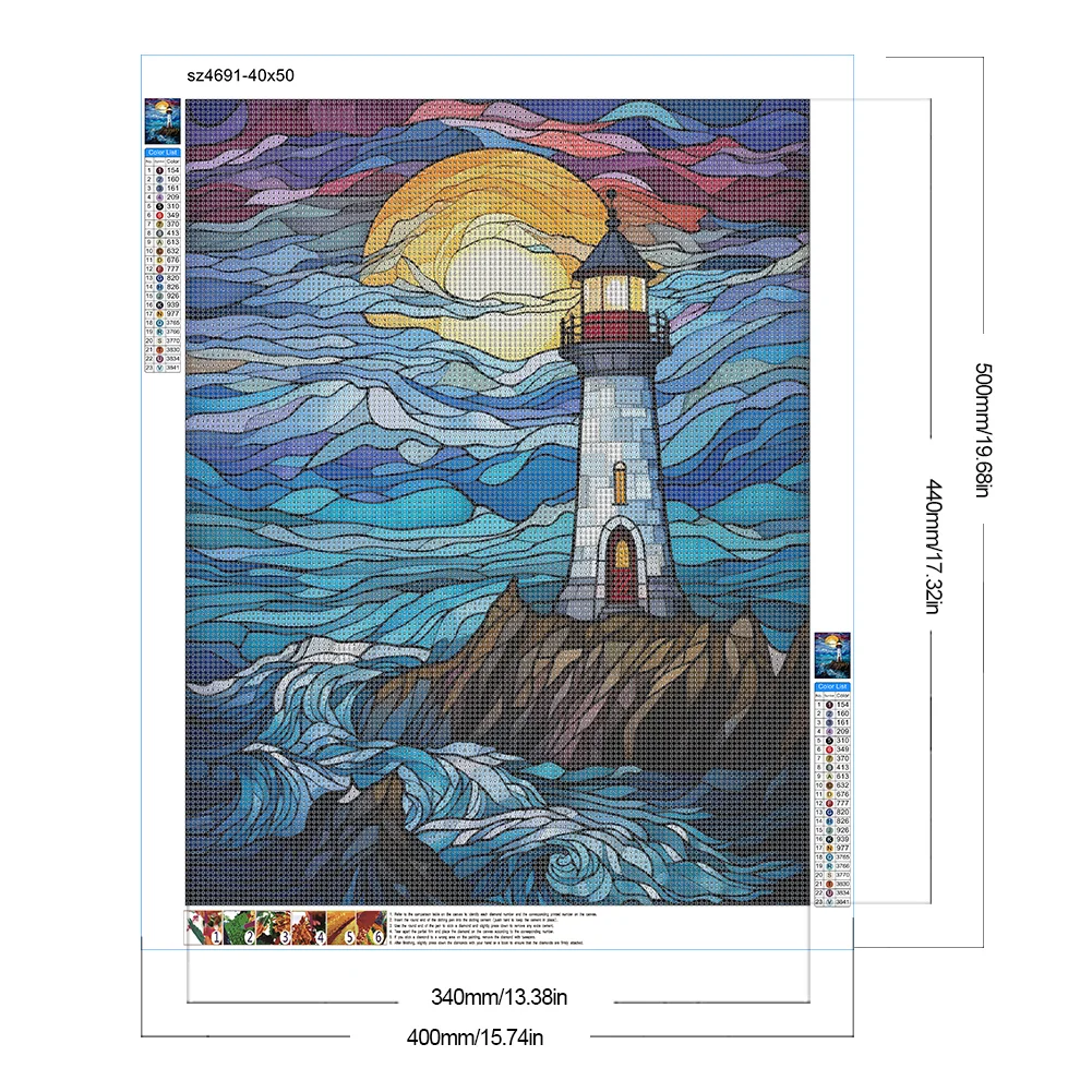 Diamond Painting - Full Round Drill - Stained Glass Lighthouse(Canvas|40*50cm)