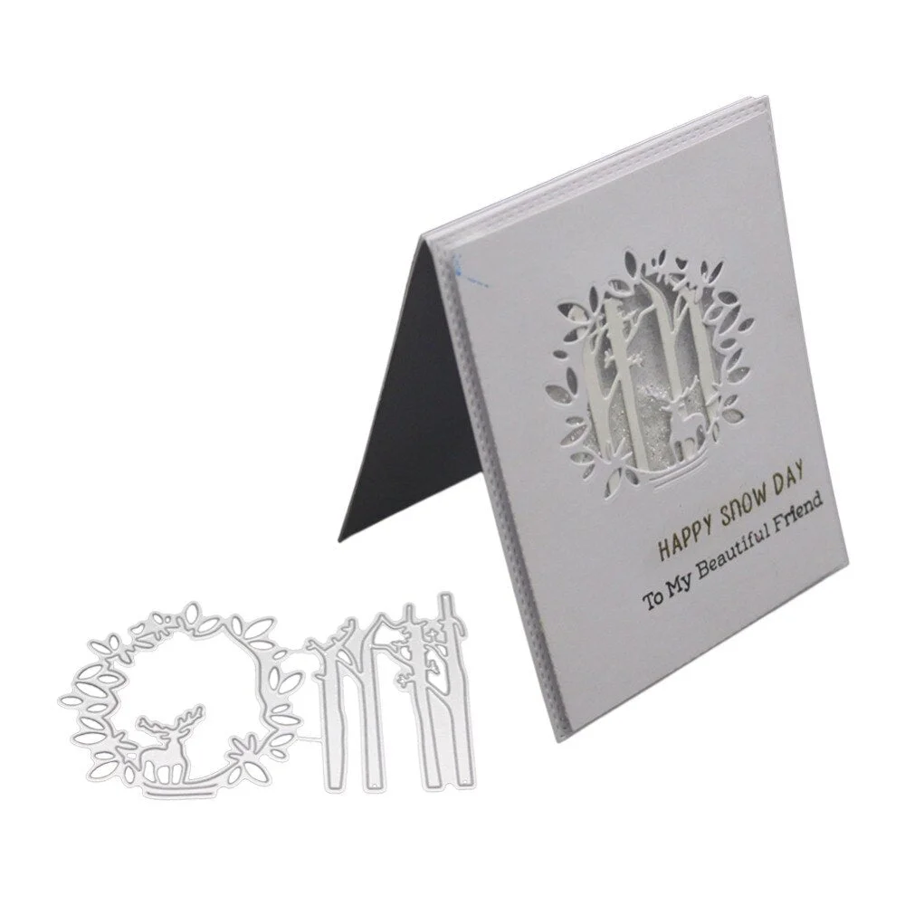 Forest Metal Cutting Dies Deer Mold Circle Wreath Cut Die Scrapbook Paper Craft Knife Mould Blade Punch Stencil Stamps And Dies