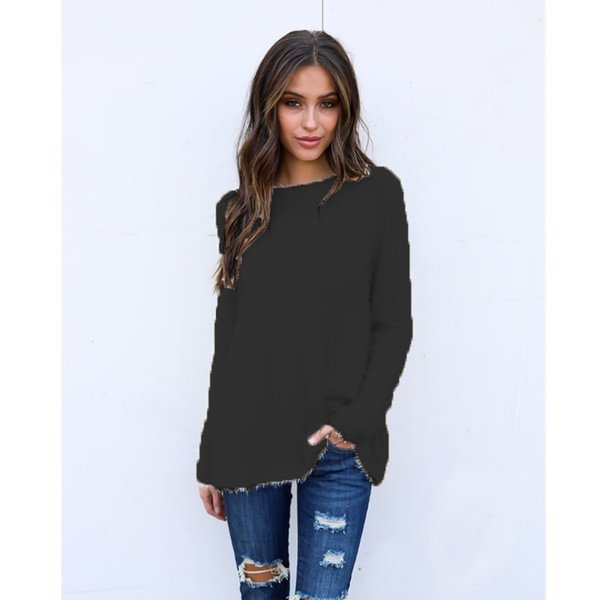 Plus Size Woman fashion casual Loose Long sleeve Sweater Solid color knitting Top - Shop Trendy Women's Fashion | TeeYours