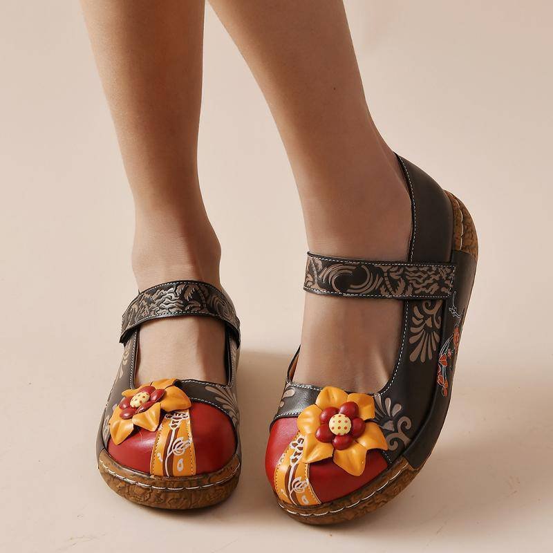 Women's Comfy Soft Print Magic Tape Platform Heel Loafers