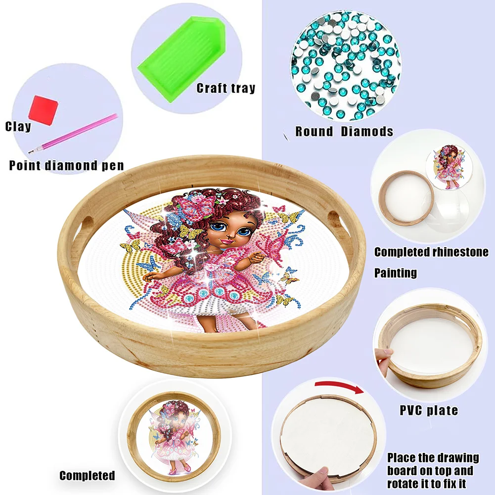 DIY Wooden Elf 5D DIY Diamond Painting Serving Tray for Home Table Decor