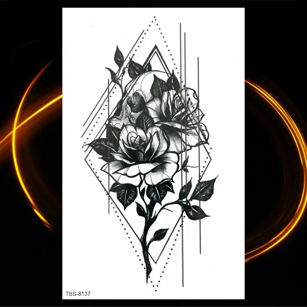 Sdrawing Skeleton Fake Temporary Tattoos For Women Men Green Snake Rose Daisy Flower Tattoo Scorpion King Body Thigh Waterproof Tatoo