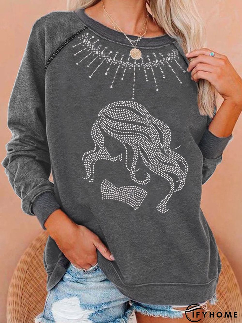 Embellished Long Sleeve Sweatshirt | IFYHOME