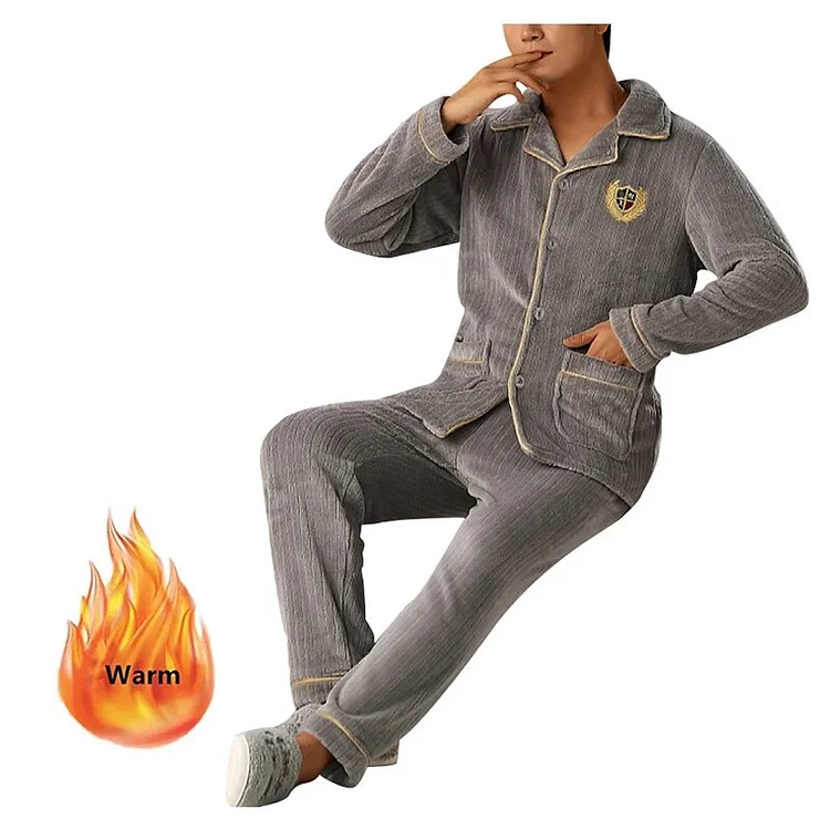 Winter Long Sleeve Thick Warm Flannel Pajama Sets For Men Coral Velvet Button Cardigan Sleepwear Suit Pajamas New Casual Clothes
