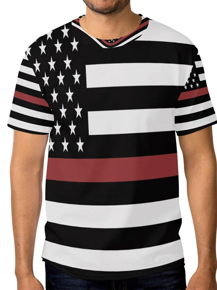 Casual Short Sleeve Men's T-Shirt Round Neck American Independence Day Printed Top-Cosfine