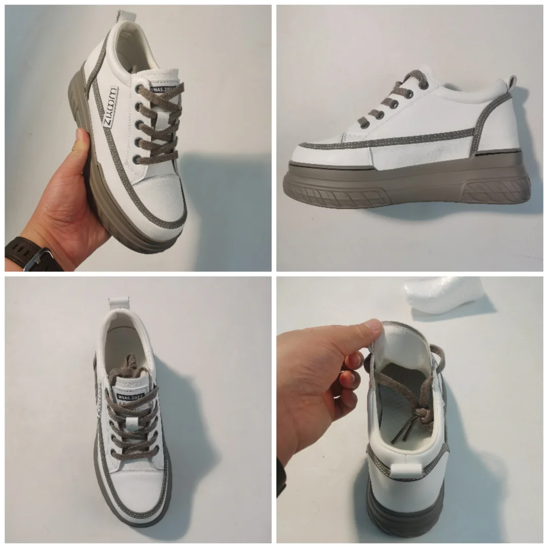 Fujin 8cm Genuine Leather Women Shoes Platform Wedge Sneakers Chunky Shoes Hidden Heel White Black Women Casual Shoes Summer