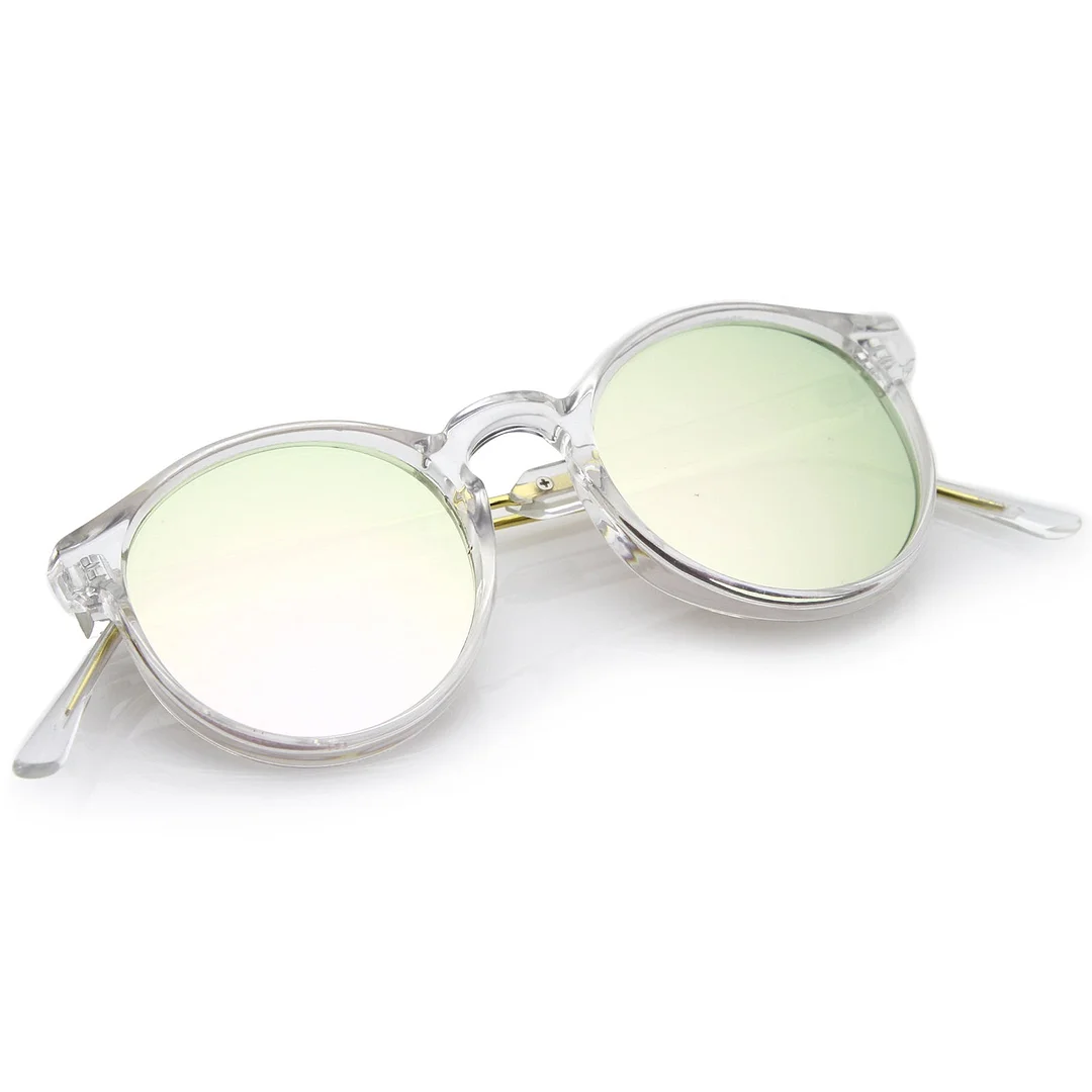 Clear Frame Metal Temple Color Mirror Flat Lens P3 Round glasses 49mm
