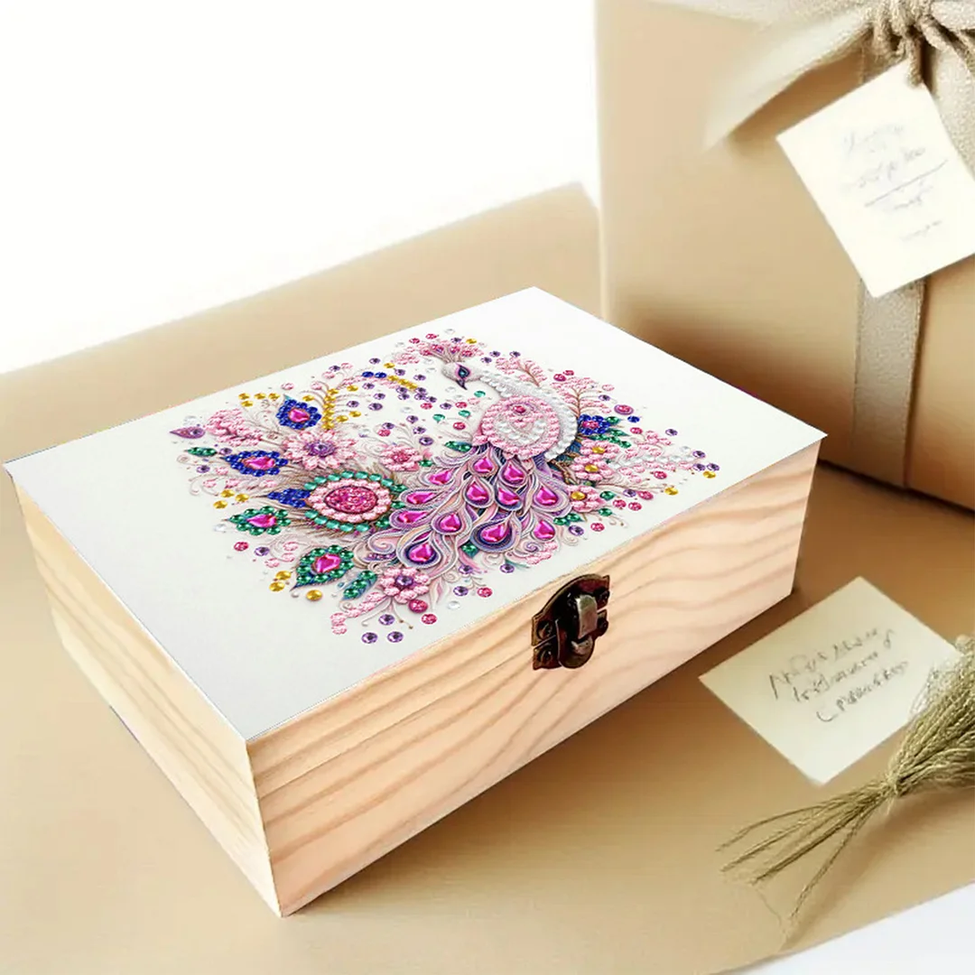 Peacock DIY Wooden 5D Diamond Art Diamond Art Storage Box for Adults Desktop