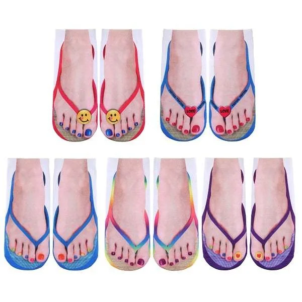 Women Manicure Print Flip Flop Socks - tree - Codlins