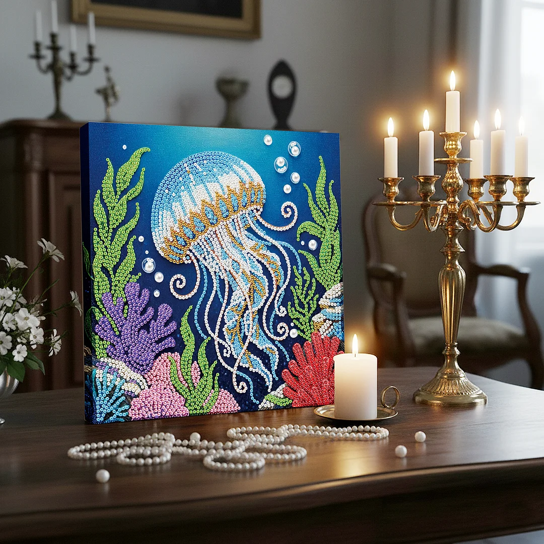 Jellyfish - DIY Pearl Diamond Art Kit With Frame 25*25cm