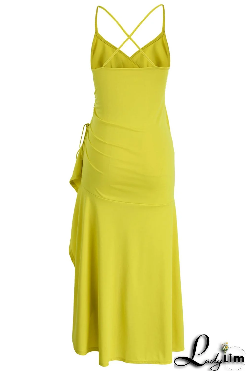 Purple Sexy Solid Patchwork Flounce Asymmetrical Spaghetti Strap Dresses