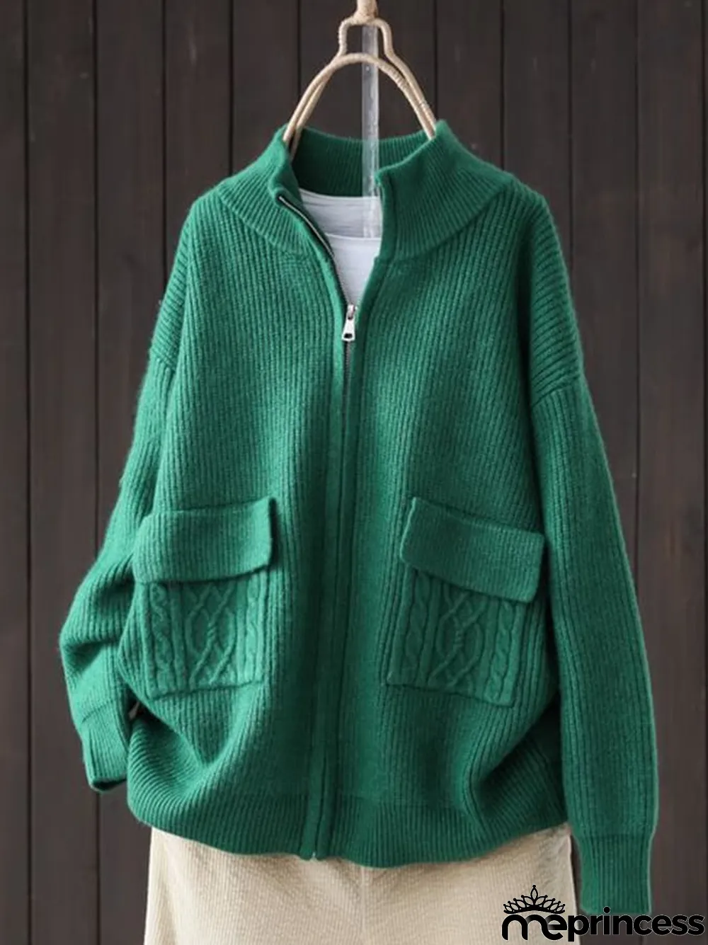 Women's Retro Literary Loose Casual Zipper Cardigan Sweater