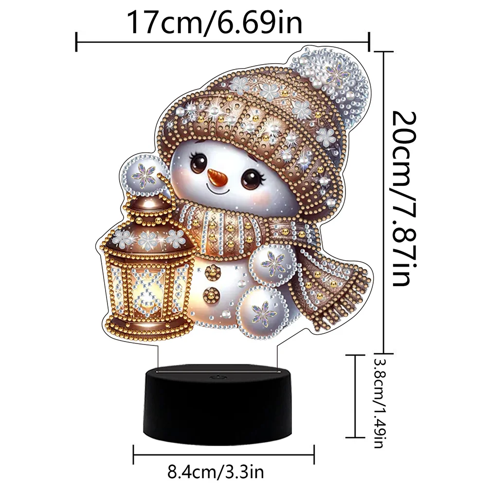Acrylic Double Sided Xmas Snowman 5D Diamond Painting Night Light for Tabletop