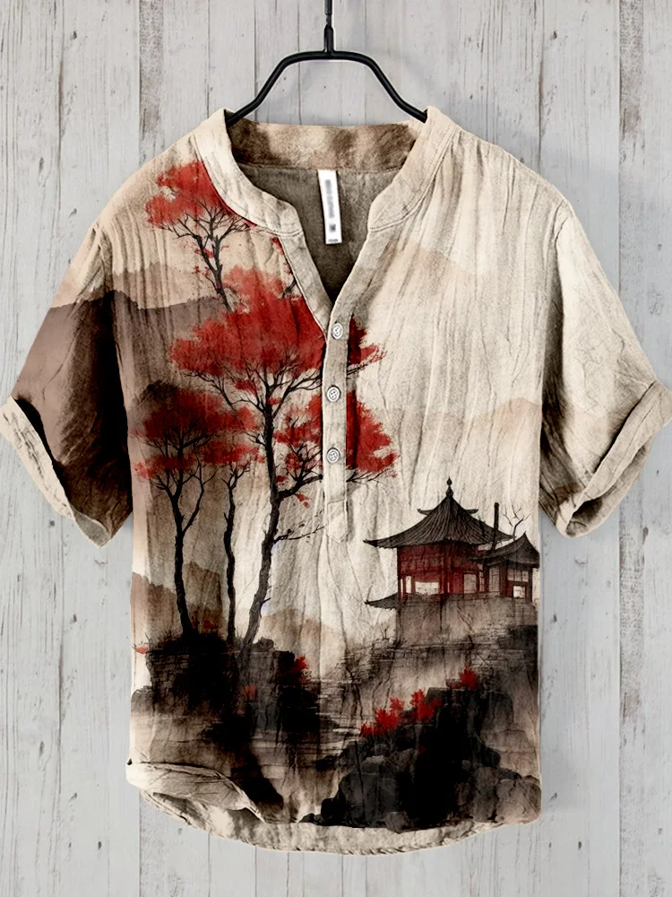 Vintage Mountain Art Linen Blend Cozy Shirt