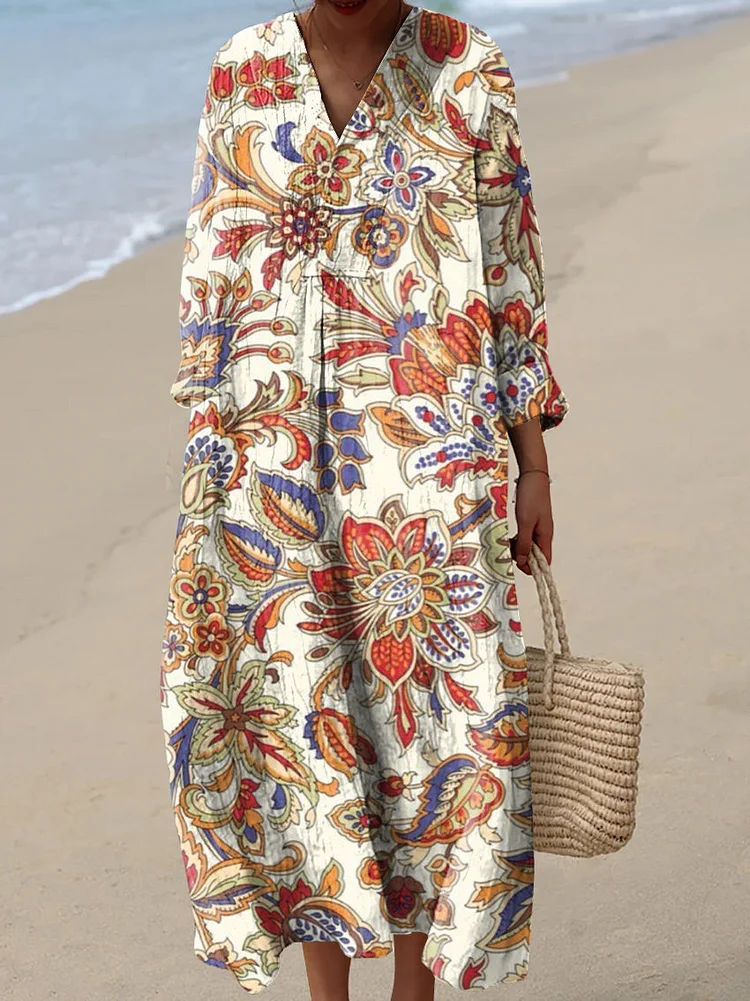 Women's Vintage Ethnic Art Floral Pattern Art Print Dress