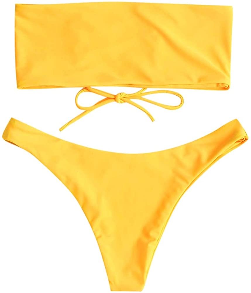 Women's Back Lace-up Bandeau Bikini Set