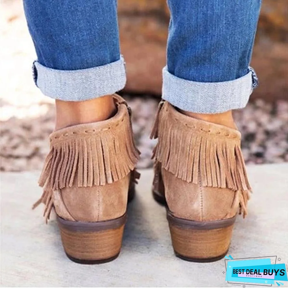 Retro Tassel Zipper Boots Women's Casual Ankle Boot