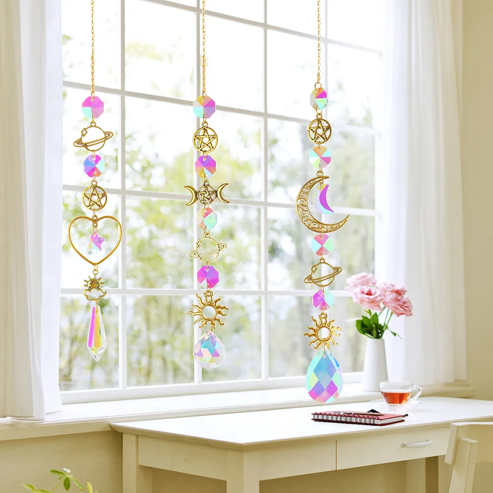 Star Crystal Chandelier Lighting Wind Chimes Curtain Home Garden Pendants