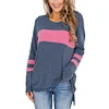 Women's Color Matching Long-sleeved Round Neck T-shirt