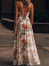 Gauze Floral Printed Condole Belt Maxi Dress