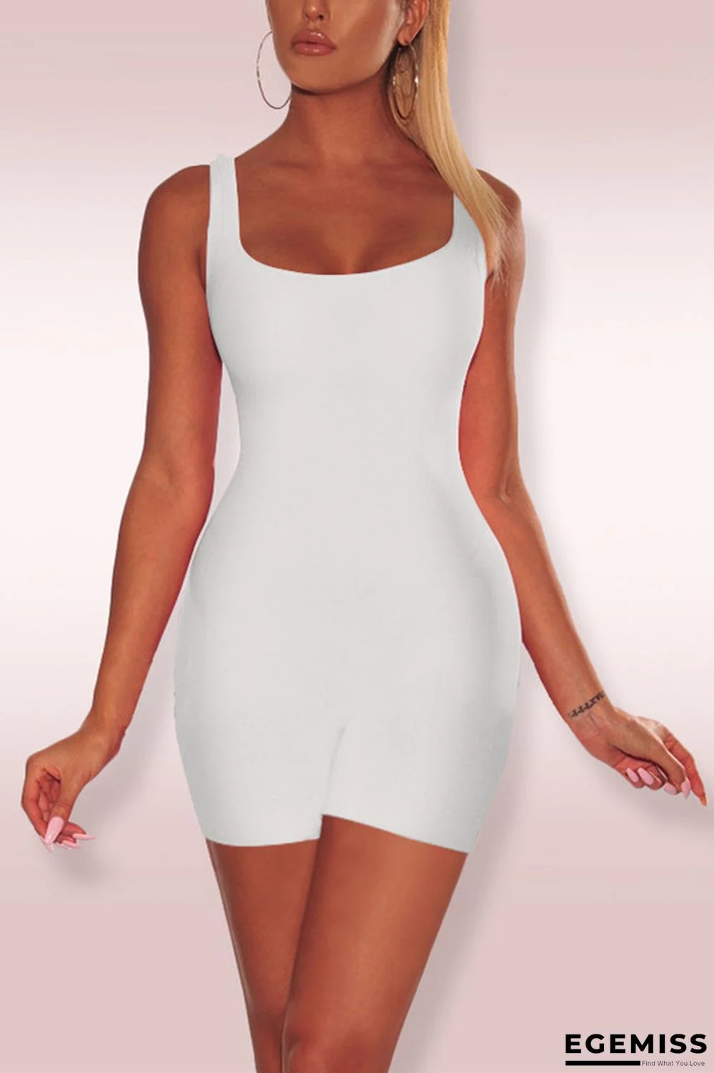 White Sexy Sleeveless Sportswear U Neck Romper | EGEMISS