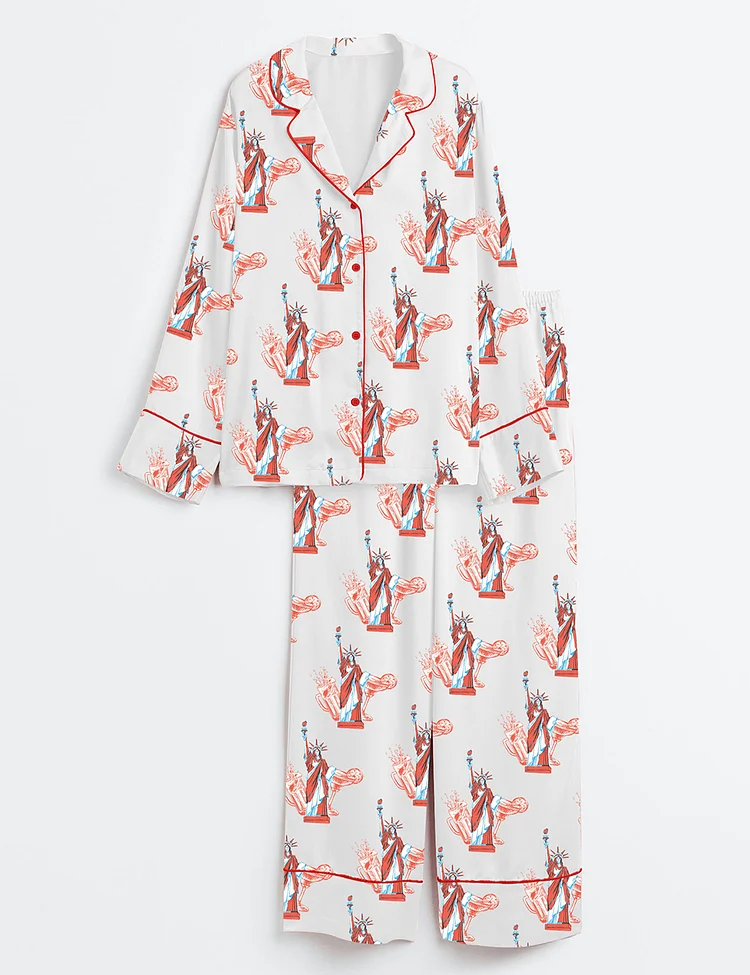 Women&rsquo;s Red White And Boozy Beer Cocktail Club 4th Of July Long Sleeve Satin Pajama Set