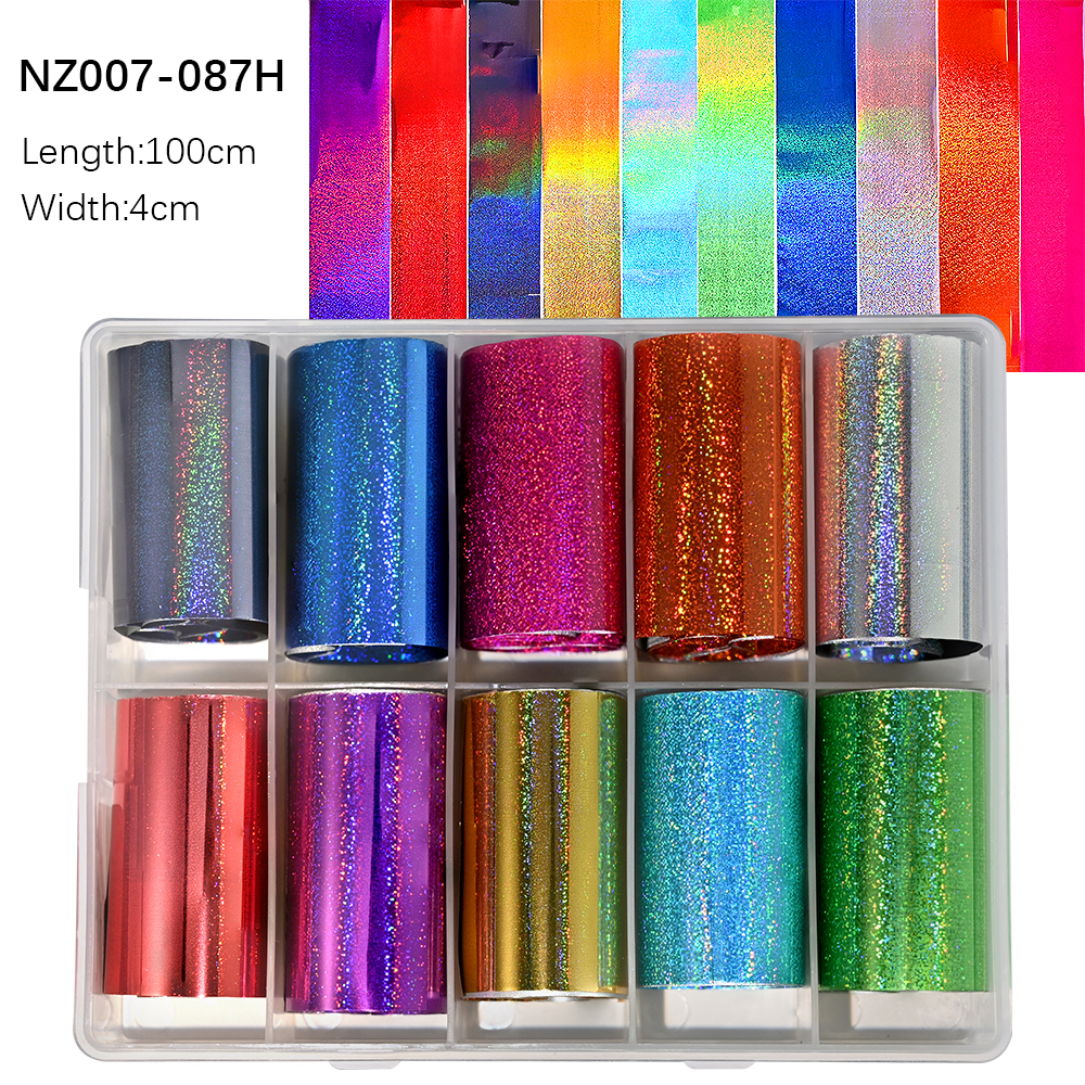 Kissbake 10pcs 4x100cm Nail Transfer Foil Paper Sticker Set Luxury Foil Nails Logo Transfer Nail Stickers Designer Fashion Nail Art Decal