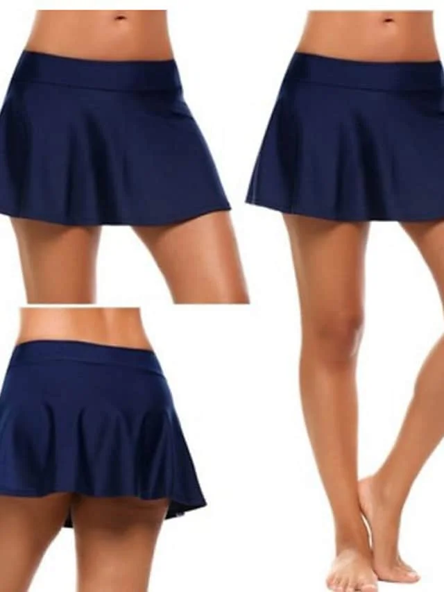 women's solid flare skater swim skirt bikini swimsuit bottom with panty (m, navy blue)