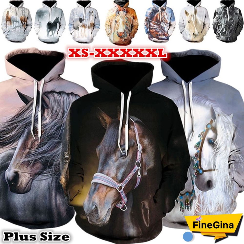 Fashion Sweatshirt Men/Women 3D Horse Print Hoodies Unisex Sweatshirts Streetwear Pullovers Tops XS-5XL Plus Size