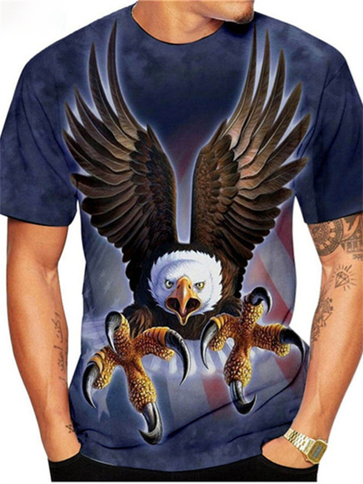 Men's T Shirt Eagle Animal Crew Neck Short Sleeve Street Print Tops Sportswear Casual Fashion Comfortable Blue Summer Spring Graphic Tees