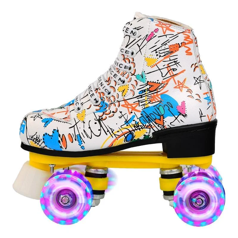 Adult Children Graffiti Roller Skates Shoes Double Row Four-Wheel Roller Skates Shoes, Size: 42