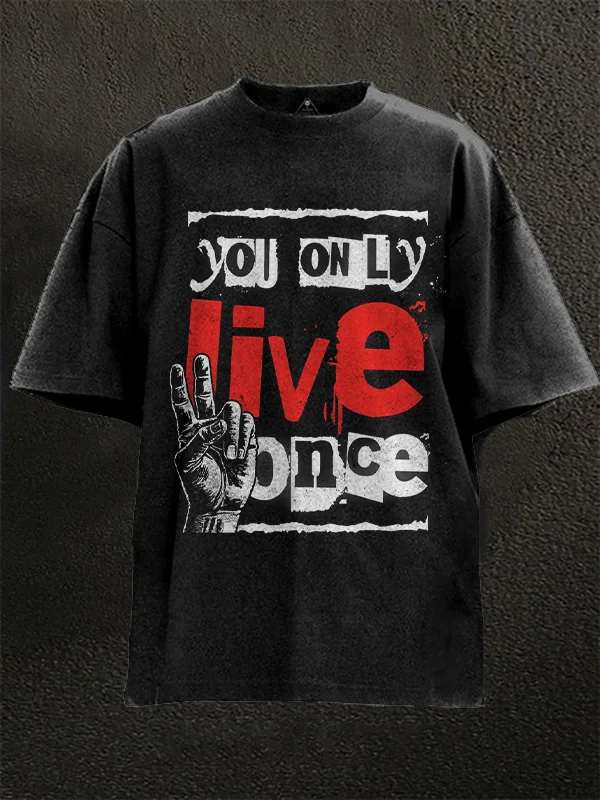 Men's You Only Live Once Print Cotton Washed T-Shirt
