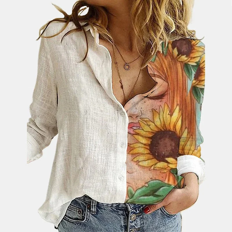 Vintage Women Patchwork Button Short Sleeve Blouse Summer Casual Loose Office Shirt Spring Femme 3XL Cats Printed Shirt Blusas
