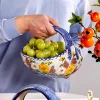 Ceramic Portable Fruit Basket, Hand-painted Fruit Bowl, Household Candy Snack Storage Basket