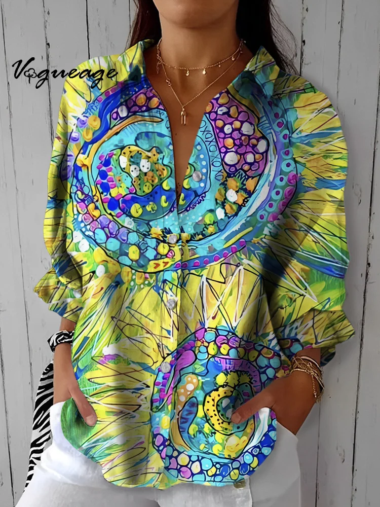 Bright And Gentle Creative Plants Printed Cotton And Linen Shirt