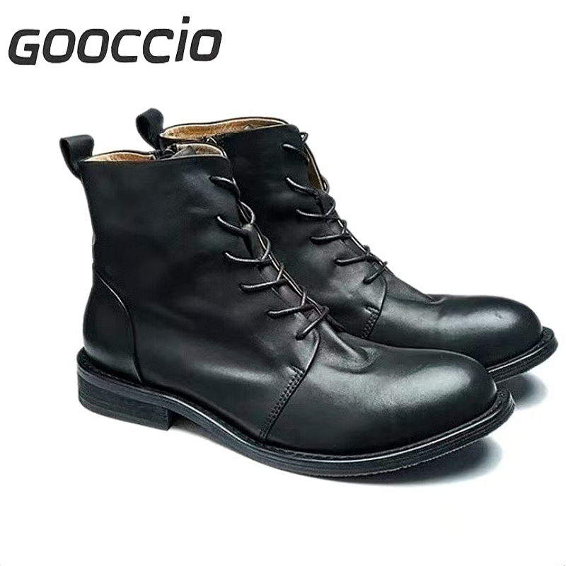 DT197 Retro-Style Cowhide Martin Boots For Men GOOCCIO   