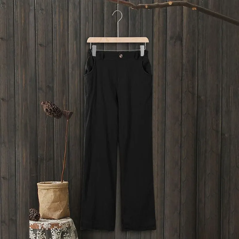 Women's High Waist Casual Cotton Linen Trousers