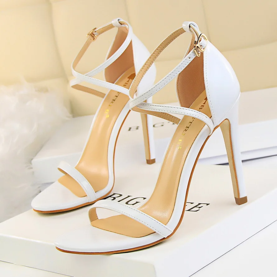Colourp Colourp Fashion Banquet Women's Shoes Ultra High Heel Heel Open Toe Painted Leather Cross Strap Sexy Nightclub Sandals