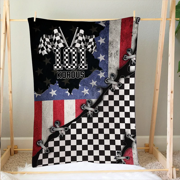 Personalized Racing Blanket, Checkered US Flag Soft Cozy Blankets | BKKid432