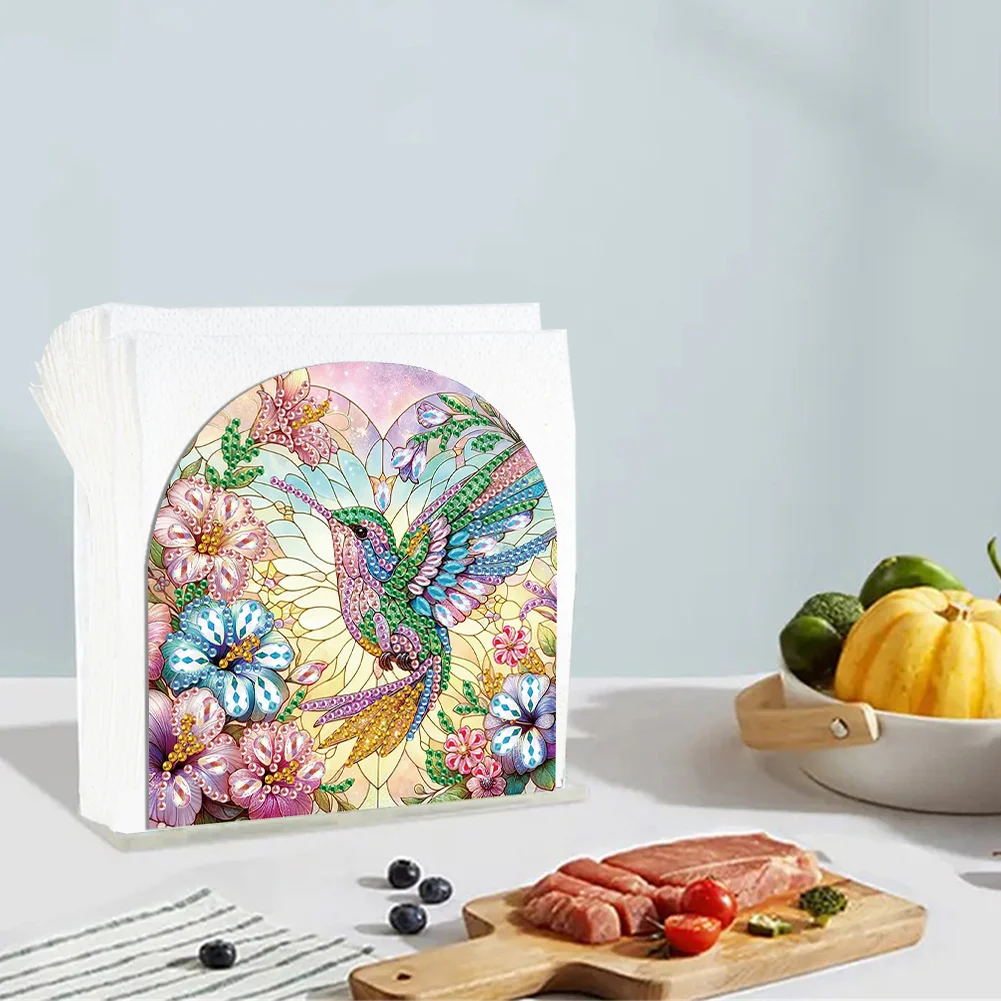 DIY Flower Hummingbird Acrylic Napkin Holder Diamond Painting Kit for Home Table Decor