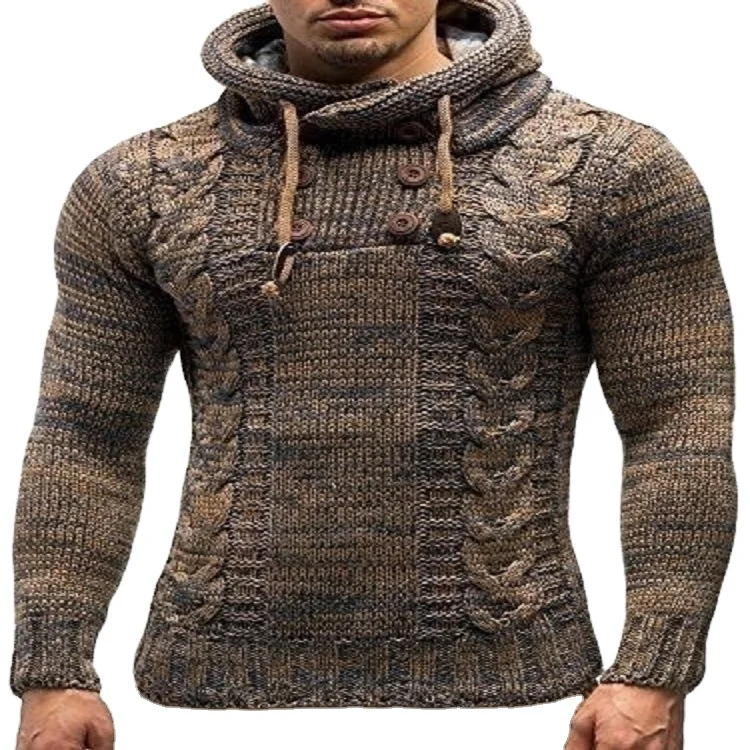 Wongn Wongn And Winter New Hot Style Man Slim High Collar Hooded Head Large Size Knit Sweater Man