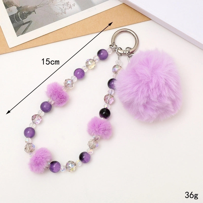 Basic Commute Round Arylic Plush Beaded Keychain